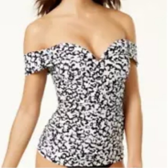 Island escape size 14 black and white print off shoulder tankini top - Picture 1 of 12